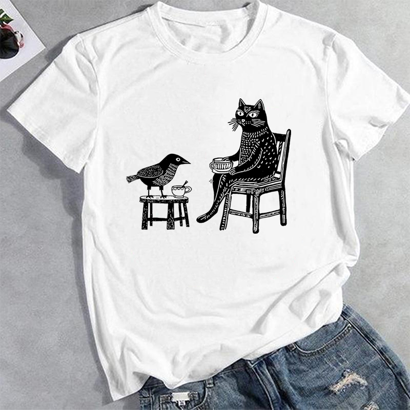 Coffee Tea Knits - Camiseta con estampado de gato Coffee