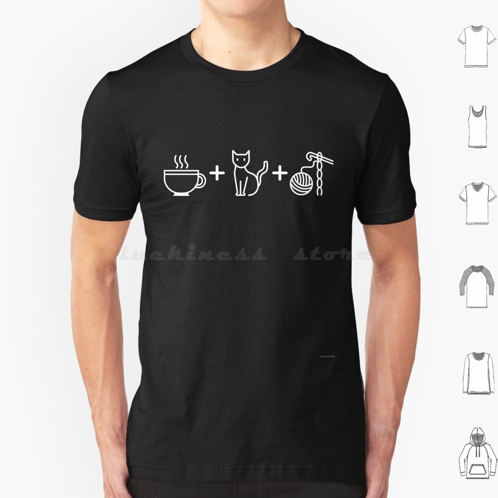 Coffee Tea Knits - Café, gatos y ganchillo-Camiseta negra de