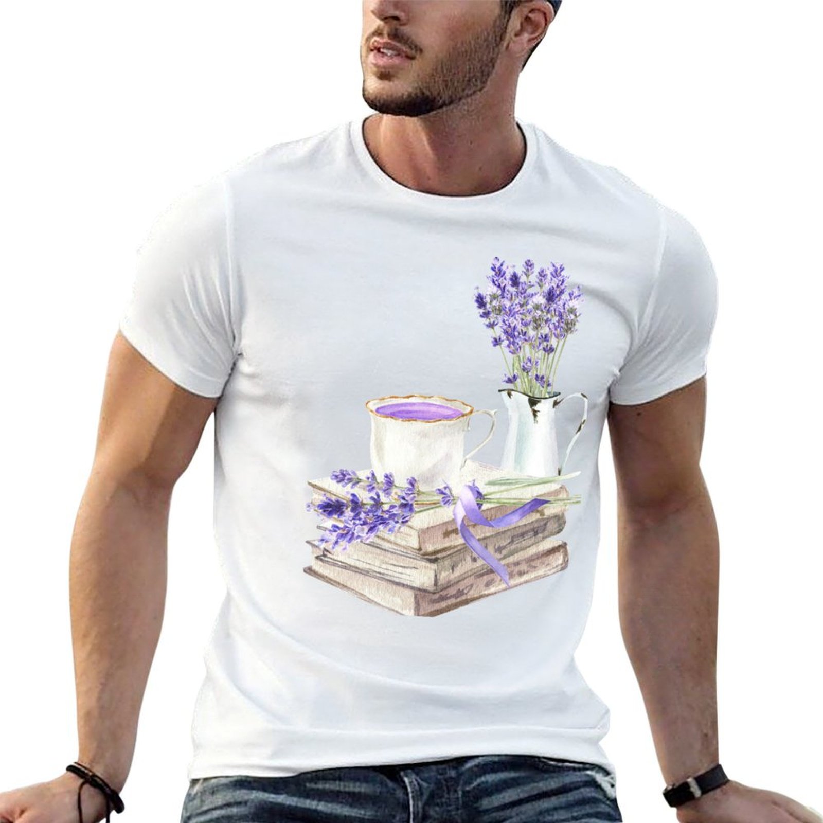 Coffee Tea Knits - Camiseta con estampado de libro y