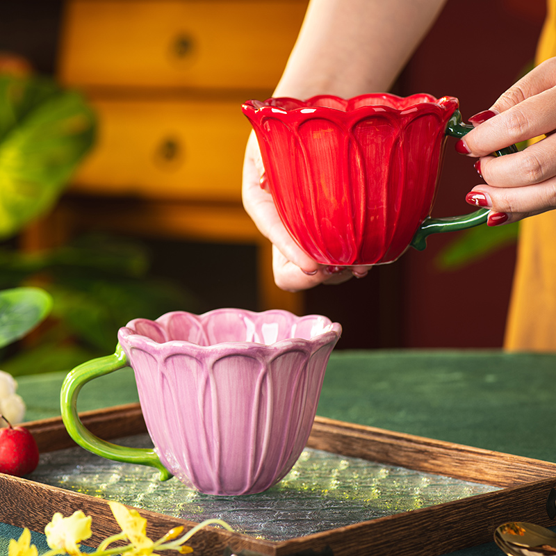 Morning Tea Coffee - Juego de tazas de cerámica florales,