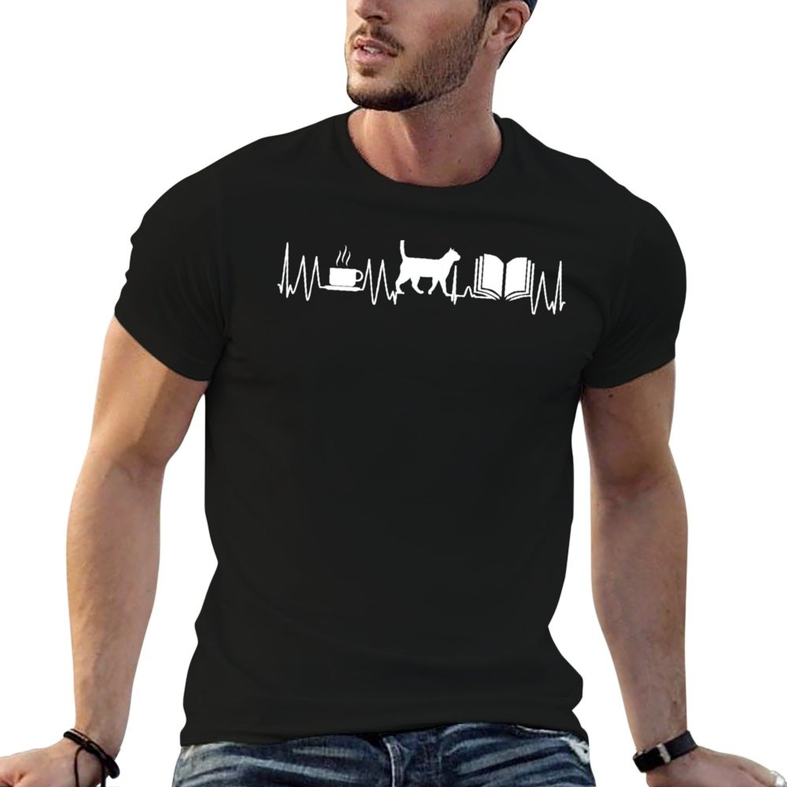 Coffee Tea Knits - Camiseta con estampado de gato, café,