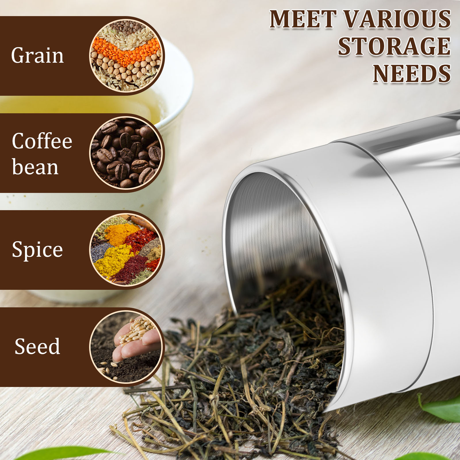 Latas de hojas de té de acero  - Coffee Tea Bean Leaf reseña y precio